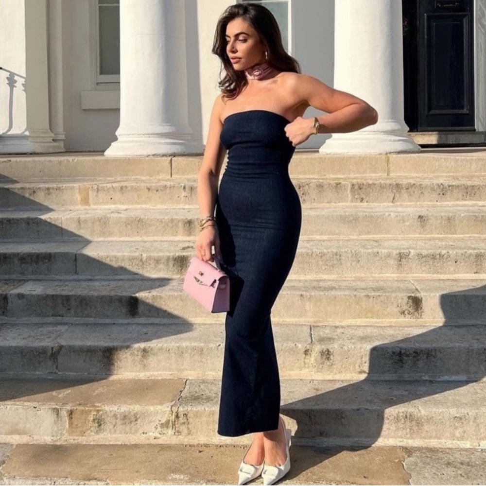 Zara ZW Strapless Denim Dress - Picture 6 of 16